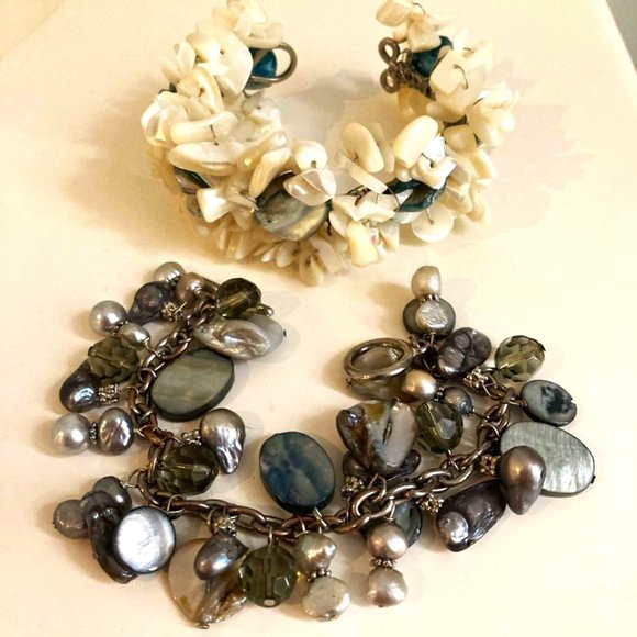 *TAKE 1/2 OFF: Bounty of the sea bracelets: Pearl, MOP, shell, abalone & glass - Picture 1 of 7